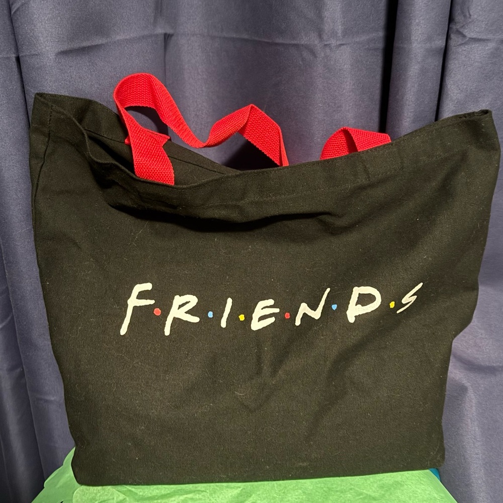 FRIENDS Logo Black Tote Bag with Red Handles